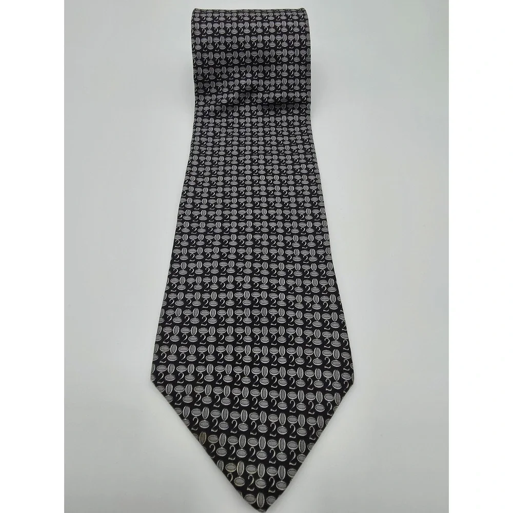 VTG Brooks Brothers Makers Black Men's Tie  Geometric 100% Silk Gray 57